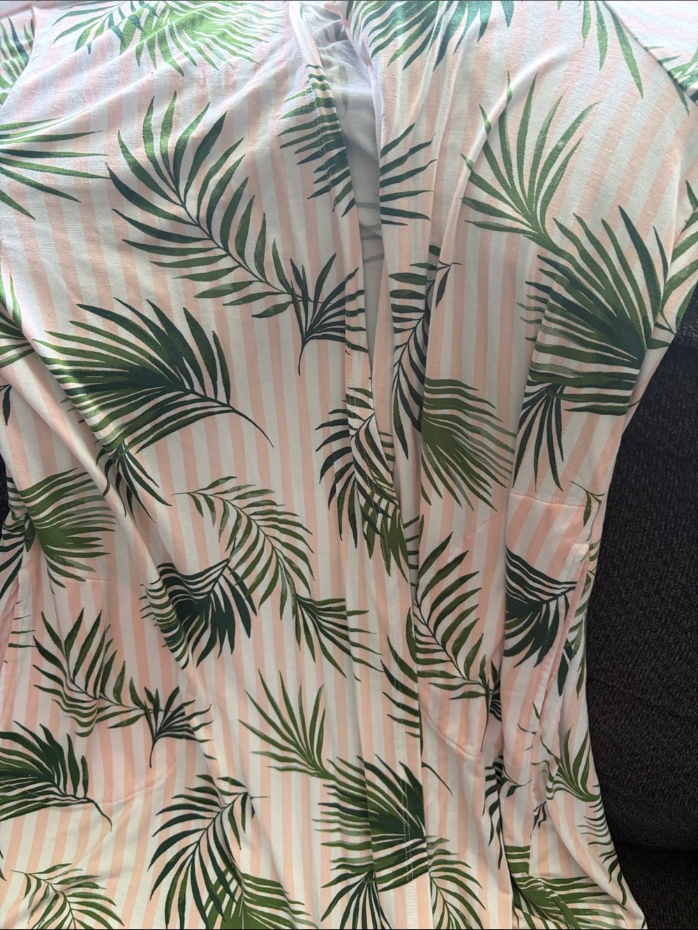 Women's Pink Stripe & Green Lightweight Jersey Knit Long Cardigan Print